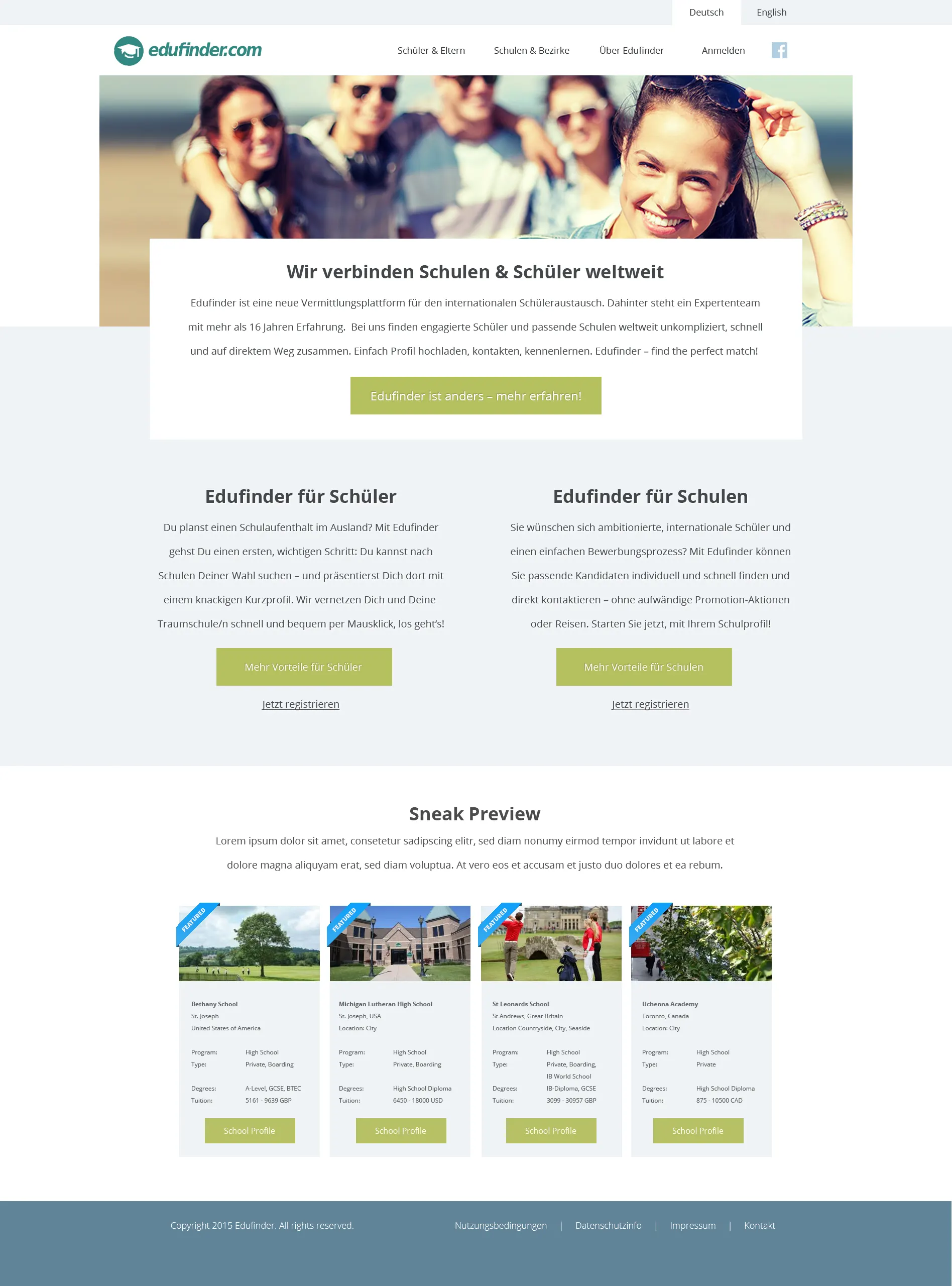 edufinder.com - UI Design, Startseite